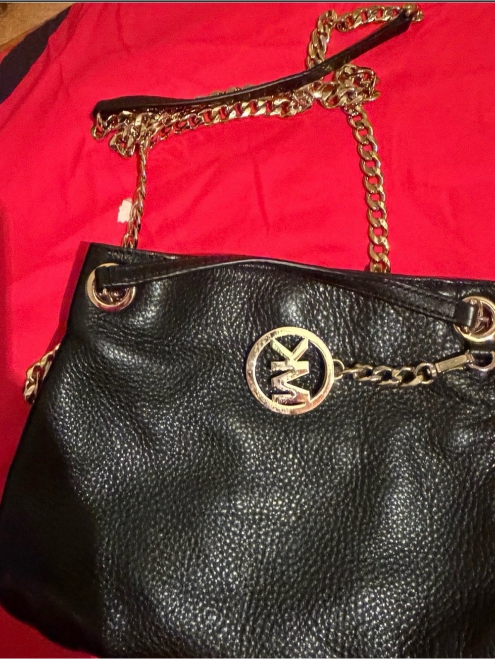 MICHAEL Michael Kors Black Leather Crossbody with Gold Chain